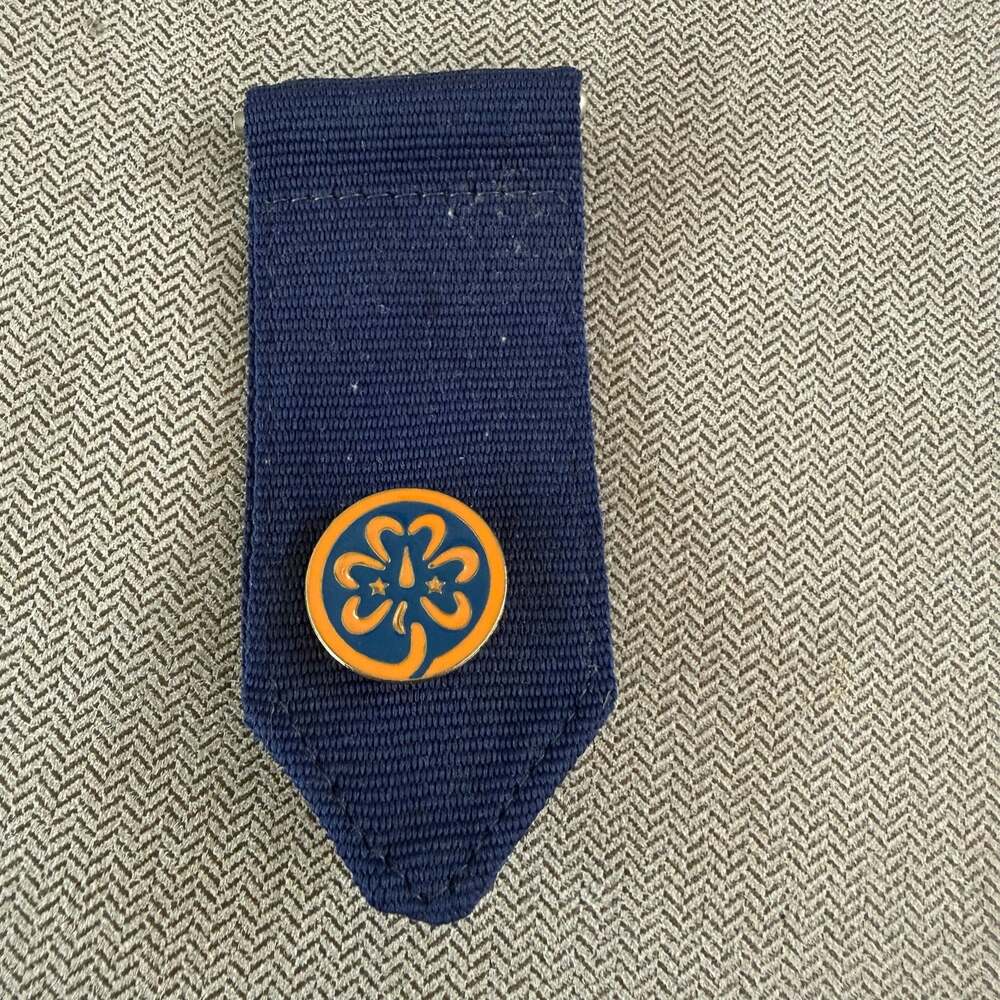 Vintage Girl Scout Cadette Membership Tab with Pin Navy Blue Uniform Insignia